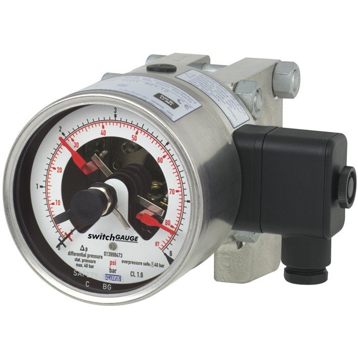 WIKA Models DPGS43HP.100, DPGS43HP.160 Differential pressure gauge with switch contacts For the process industry, high overload safety up to 40, 100, 250 or 400 bar