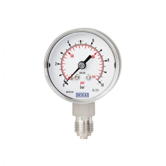 WIKA Typ 131.11 Rohrfedermanometer, CrNi-Stahl Kompaktausführung, NG 40 [1 ½”], 50 [2″] und 63 [2 ½”]