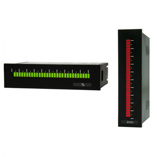 IMB1 – Bargraphanzeige 96×24 mm Gleichspannungs-/Gleichstromsignale 0-10 VDC, 0/4-20 mA Umschaltbare Bargraphfarbe:   Standard rot/grün, optional grün/orange oder blau/rot
