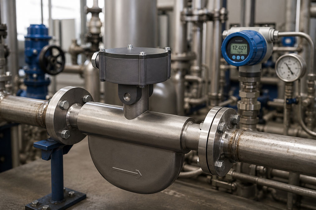 Coriolis Durchflussmesser in Prozessanlage zur Auswahl gegenüber MID