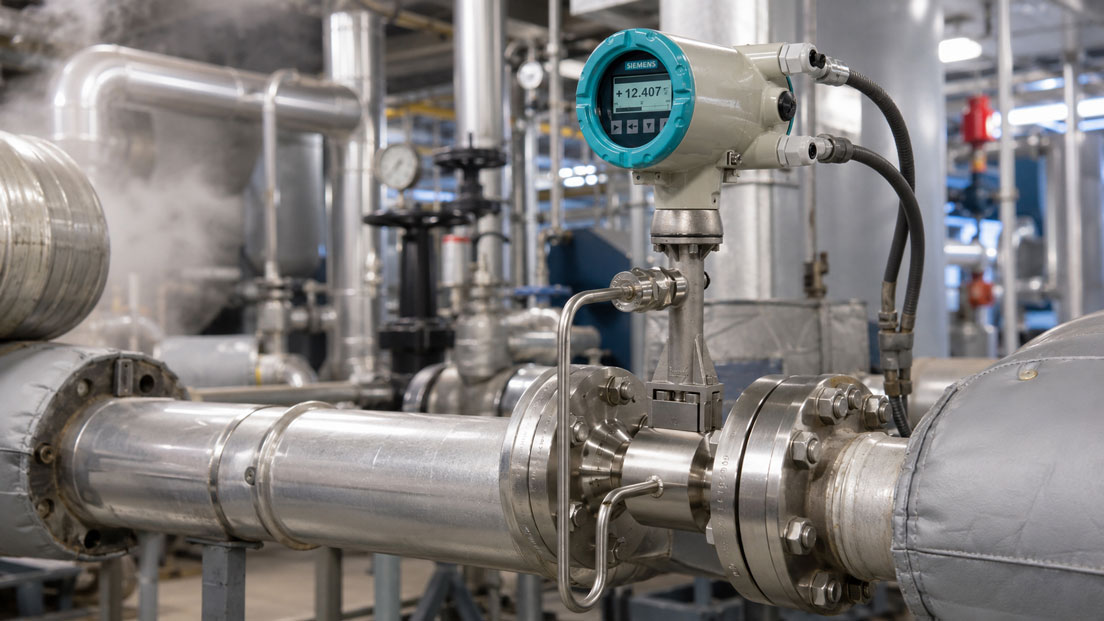 Dampfdurchflussmessung mit SITRANS FX300 in industrieller Dampfleitung