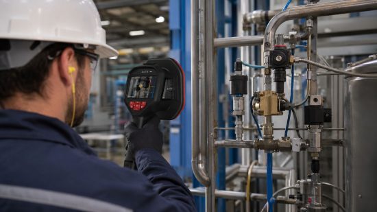 Druckluftleckagen mit der HIKMICRO AI76 akustischen Kamera im laufenden Industriebetrieb lokalisieren