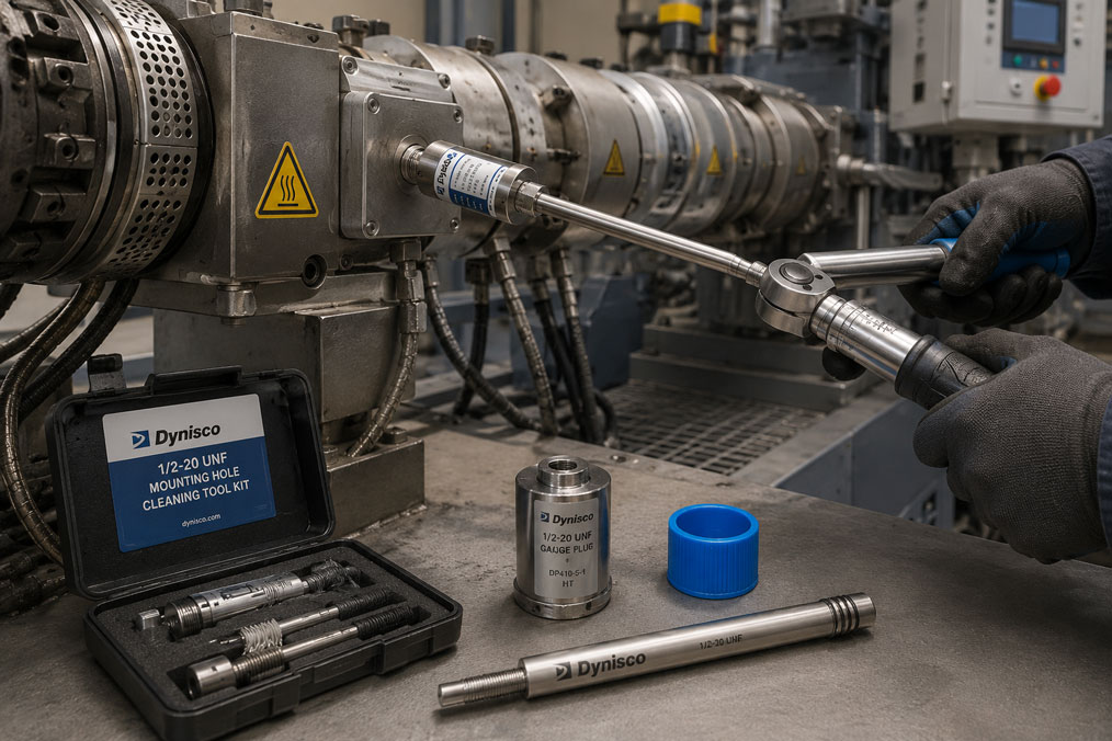 Dynisco Massedrucksensor fachgerecht am Extruder montieren und Einbaubohrung prüfen
