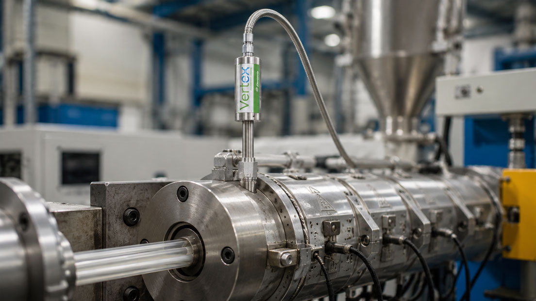 Dynisco Vertex Massedrucksensor mit robuster Membran an Kunststoff Extruder