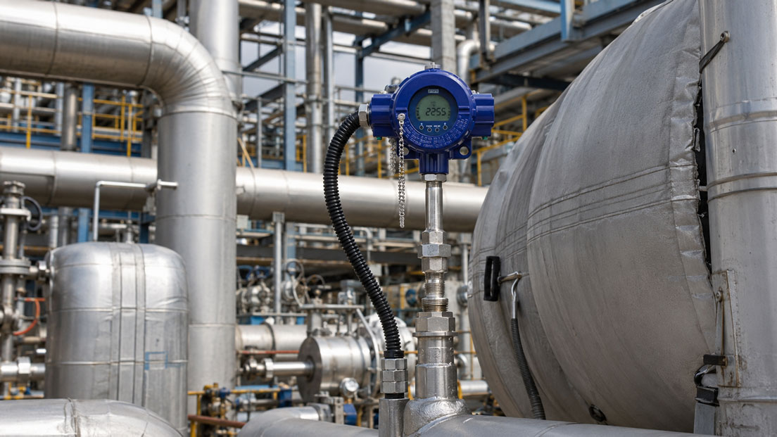 Ex Thermoelement mit Anschlusskopf zur Temperaturmessung an einem chemischen Reaktor