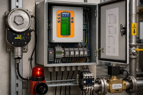 Gaswarnanlage mit Gasmaster Zentrale, XgardIQ Gasdetektor und Fail Safe Abschaltung