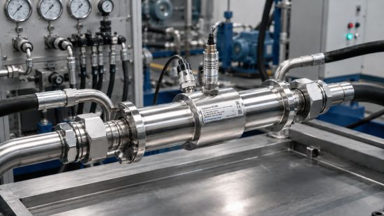 HySense Messturbine zur bidirektionalen Durchflussmessung an einem Hydraulikprüfstand