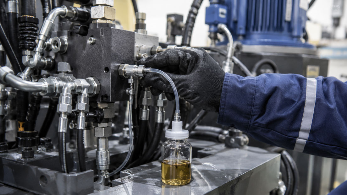 Hydrauliköl Probenahme mit MINIMESS Messkupplung zur Bewertung von Ölzustand, Partikeln und Verschleiß