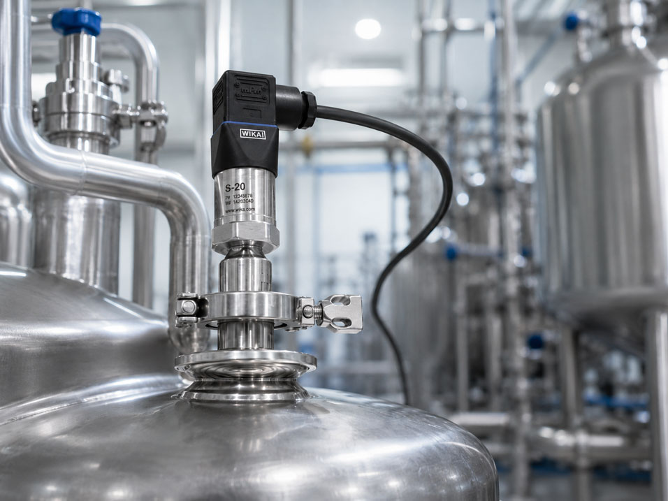 Hygienischer Drucksensor mit frontbündigem Druckmittler in CIP SIP Prozessanlage