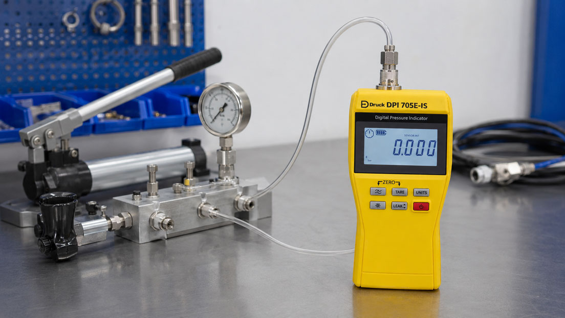 Leckrate und Druckstabilität bei der Druckkalibrierung mit dem Druck DPI705E IS prüfen