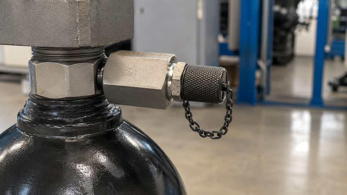 MINIMESS 1615 Gasfüllventil am Hydrospeicher zur sicheren Prüfung des Stickstoffvordrucks