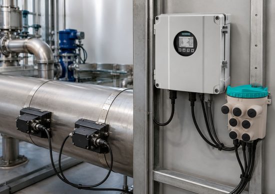 Mehrpfad Ultraschall Durchflussmessung mit SITRANS FS230 an einer industriellen Prozessleitung