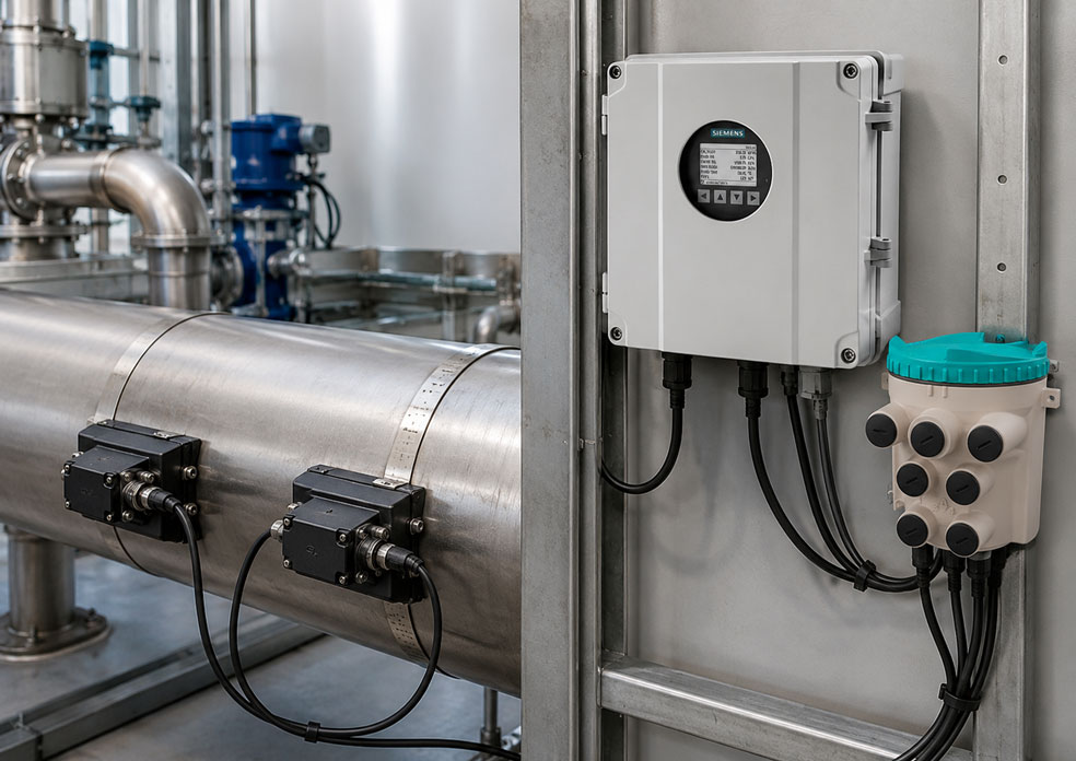 Mehrpfad Ultraschall Durchflussmessung mit SITRANS FS230 an einer industriellen Prozessleitung