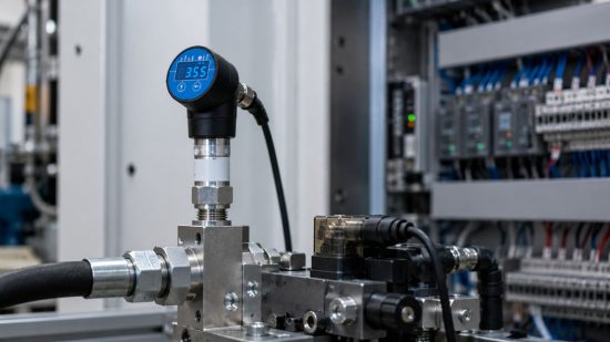 PNP , NPN und IO Link Ausgänge mit dem IDS350 Druckschalter an einer Hydraulikanlage anbinden