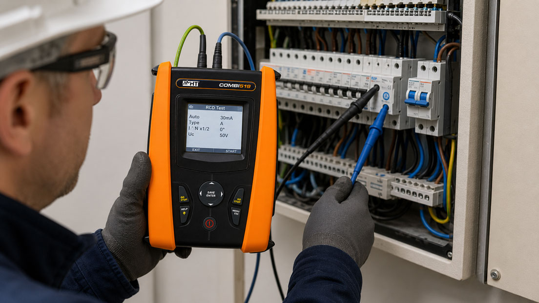 RCD Typ A, F und B mit dem COMBI519 Installationstester im Schaltschrank prüfen