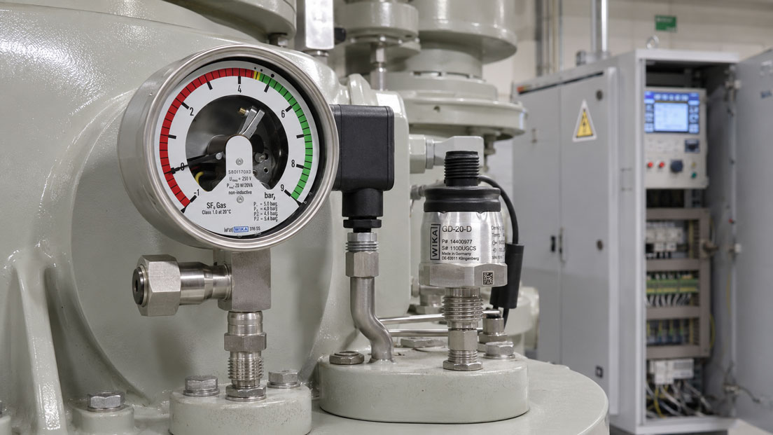 SF₆ Gasdichte temperaturkompensiert mit Gasdichtewächter und Gasdichtesensor überwachen