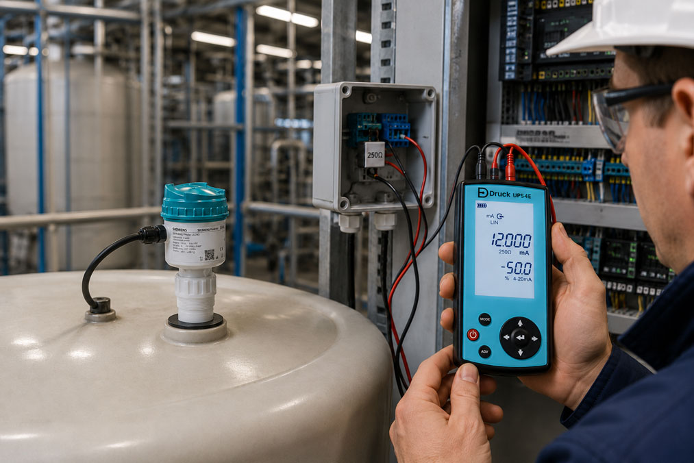 SITRANS Probe LU240 und UPS4E beim Loop Check einer 4–20 mA HART Füllstandmessstelle