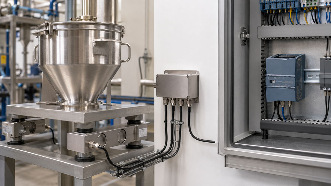 SIWAREX WP231 Wägeelektronik mit Wägezellen am Dosierbehälter in SIMATIC integrieren
