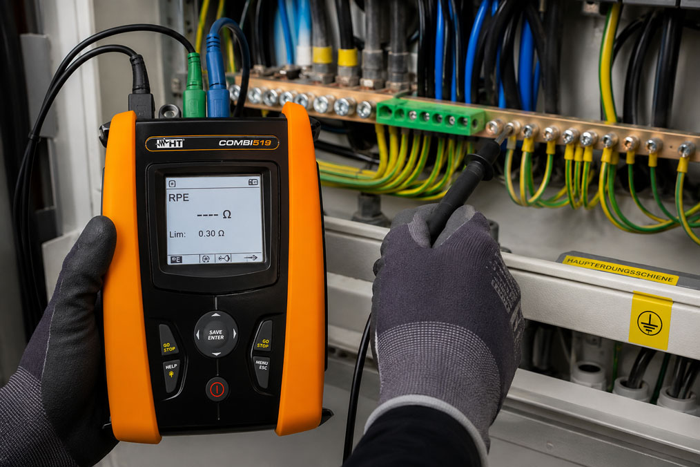 Schutzleiterprüfung mit COMBI519 Installationstester im Schaltschrank
