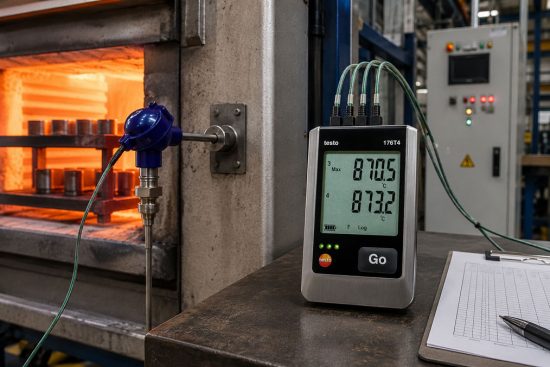 Temperaturdatenlogger testo 176T4 mit Thermoelement zur Überwachung eines Industrieofens