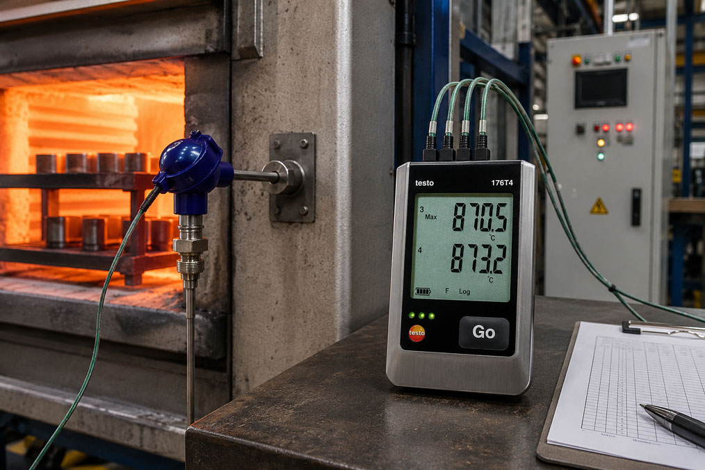 Temperaturdatenlogger testo 176T4 mit Thermoelement zur Überwachung eines Industrieofens