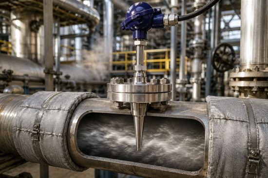 Temperaturfühler mit konischem Flansch Schutzrohr in einer Dampfleitung
