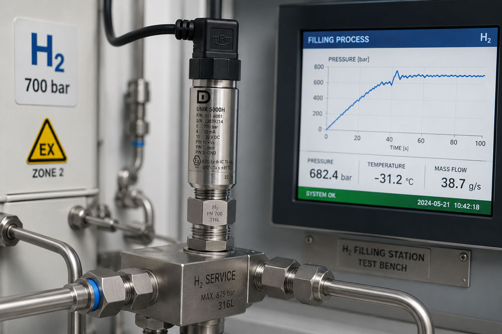 UNIK 5000H Drucksensor zur dynamischen Druckmessung bei der 700 bar Wasserstoffbetankung