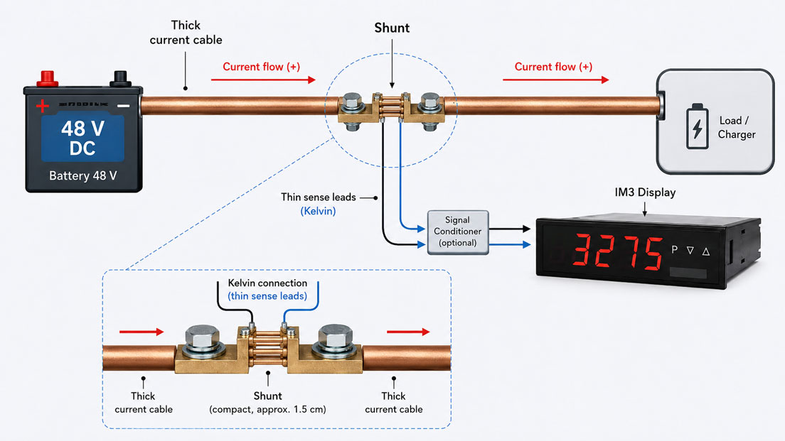 DC Current Measurement with Shunt Resistor, Kelvin Connection and Digital Current Display