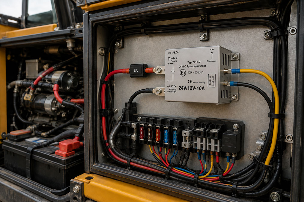 DC DC Wandler 24 V auf 12 V in mobiler Baumaschine