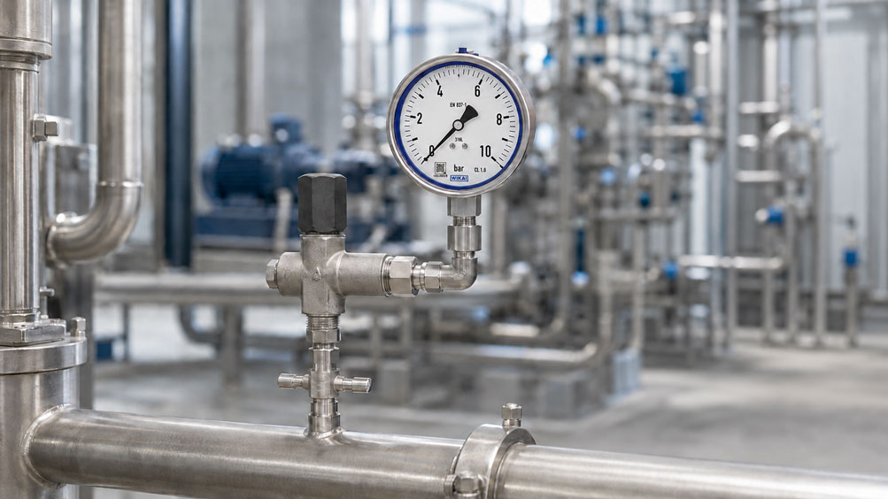 Druckmessstelle mit Überdruckschutzvorrichtung und Manometer