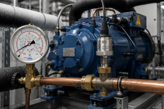 Druckmessung in Kaelteanlagen mit WIKA R1 Drucksensor und Kaeltemanometer
