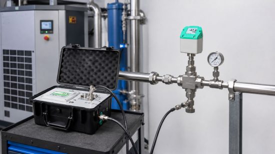 Drucktaupunktmessung in einer Druckluftanlage mit stationärem Sensor und mobilem Messgerät