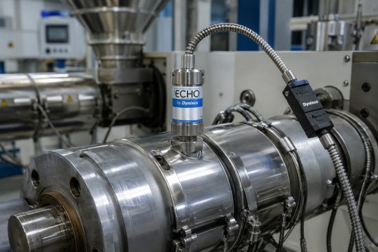 Dynisco Echo™ Massedrucksensor am Extruder mit korrekt geführtem Anschlusskabel