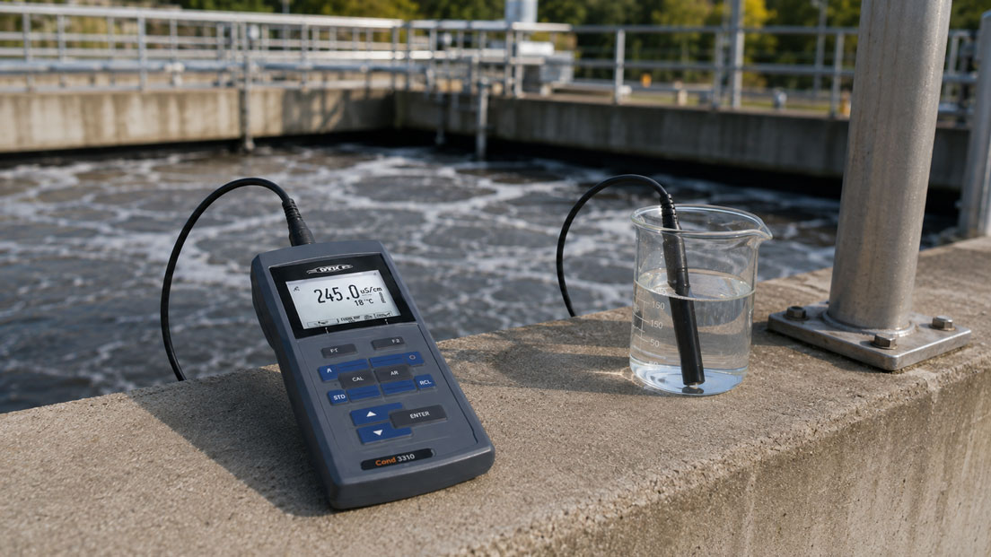 Gelösten Sauerstoff im Prozesswasser messen mobile Kontrollmessung an einer Kläranlage