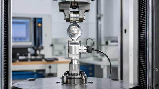 Kraftaufnehmer in Zug und Druck kalibrieren – axial ausgerichteter WIKA F2303 im Prüfstand