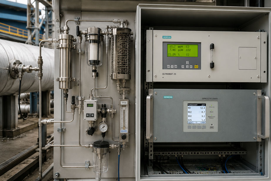 Prozess Gasanalytik mit Siemens ULTRAMAT 23 und SIPROCESS UV600 inklusive Probenaufbereitung