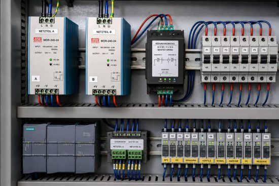 Redundante 24 V Stromversorgung mit zwei Netzteilen und Redundanzmodul