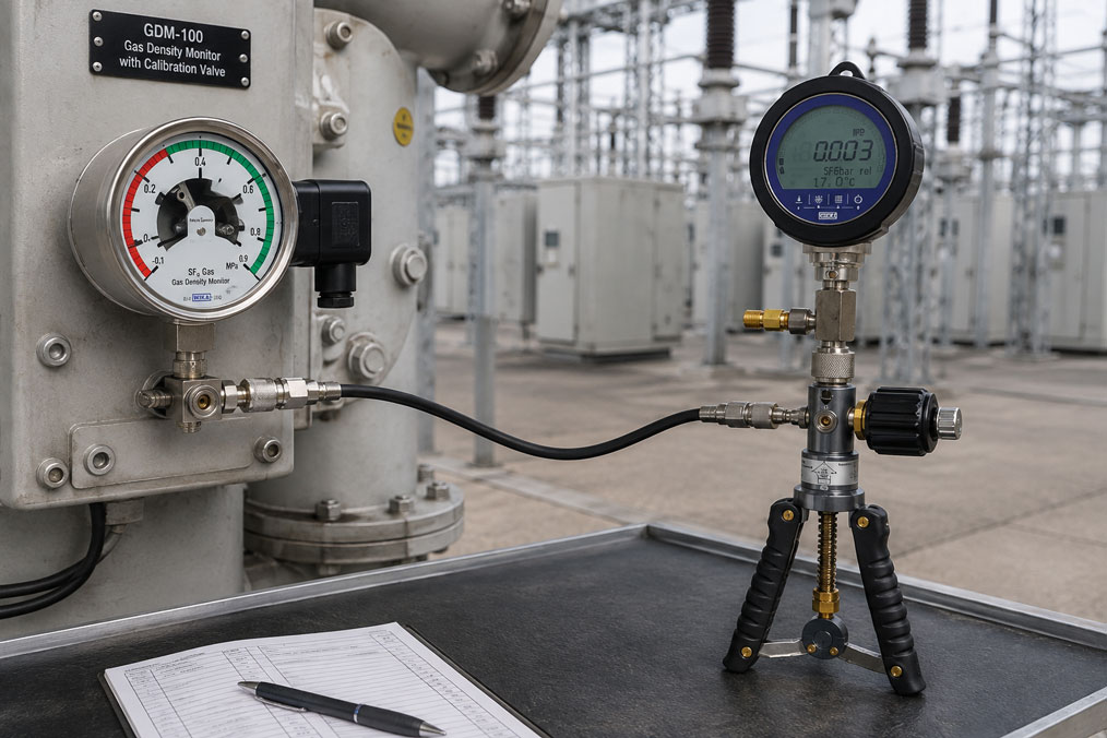 SF6 Gasdichtewächter Kalibrierung mit WIKA BCS10