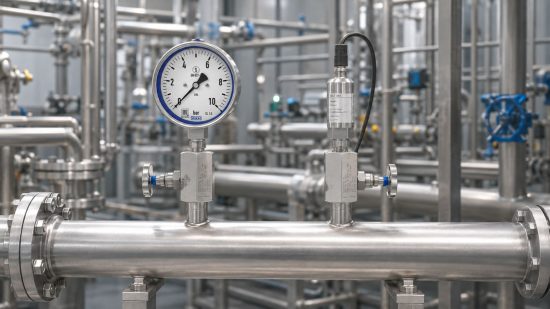 Sauerstoffdruckmessung mit WIKA Manometer, IDCT541 Drucksensor und öl und fettfreien Manometerventilen