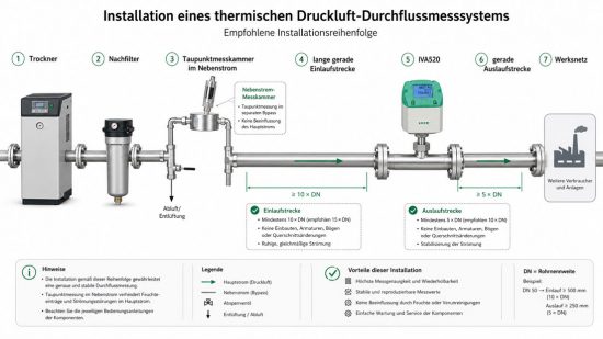 installation eines thermischen druckluft durchflussmesssystems