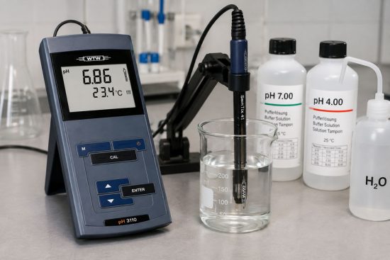 pH Messung im Labor mit pH Elektrode und Pufferlösungen