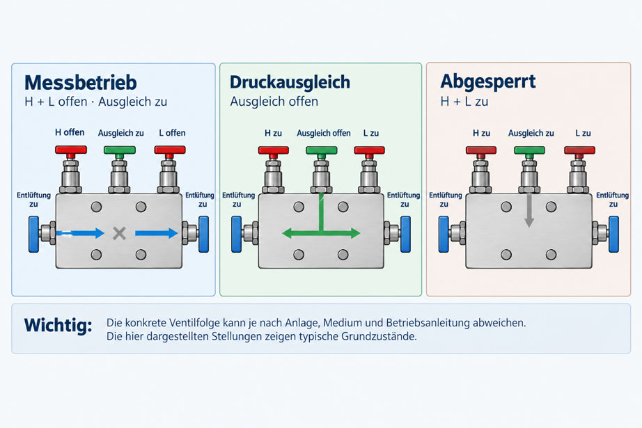 5 fach Ventilblock für Absperrung, Druckausgleich und Entlüftung