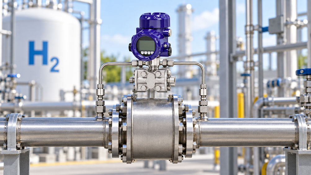 Differenzdrucktransmitter an einem Wasserstofffilter zur Messung kleiner Druckverluste bei hohem statischem Leitungsdruck