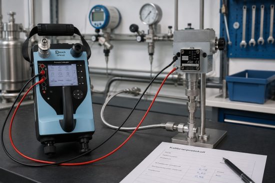 Druck DPI610E Druckkalibrator bei der Prüfung von Schaltpunkt, Rückschaltpunkt und Hysterese eines Druckschalters