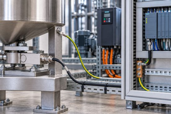 Geschirmte mV V Wägezelle mit separatem Potentialausgleich und Wägeelektronik zur EMV gerechten Signalübertragung