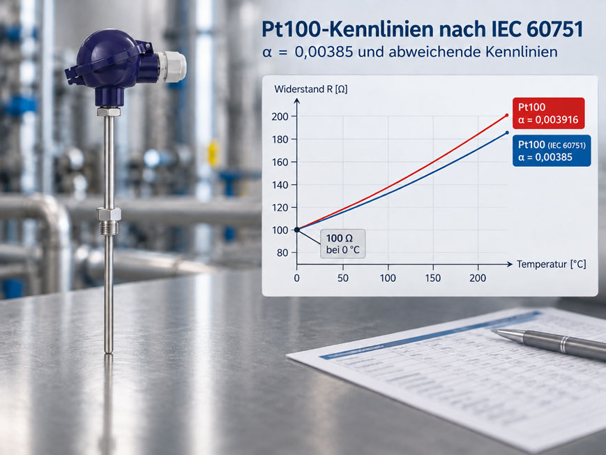 Pt100 Kennlinien nach IEC 60751 unterscheiden