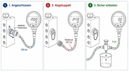 Restdruck im MINIMESS Schlauch nach dem Abkuppeln