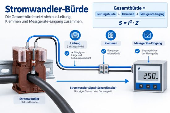 Stromwandler mit Sekundärleitung zum Messgerät zur Berechnung der Stromwandler Bürde