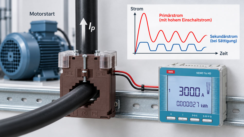 Stromwandler mit hohem Motor Einschaltstrom und verzerrtem Sekundärsignal durch magnetische Sättigung