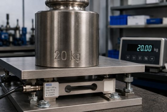 WIKA F4801 Plattformwägezelle mit mechanischem Überlastanschlag bei der Prüfung nach einer Stoßüberlastung